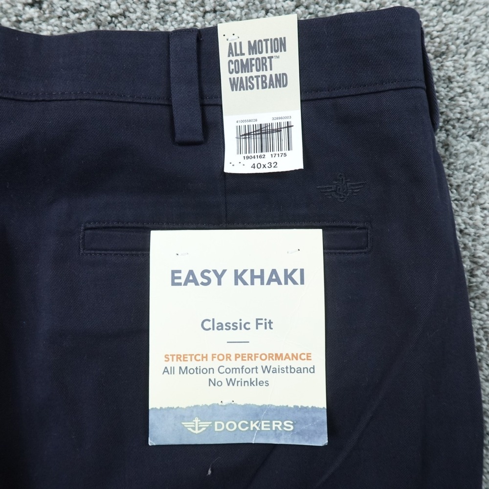 NEW Dockers Pants Mens 40X32 Navy Blue Chino Trouser Khaki Flat Front Stretch